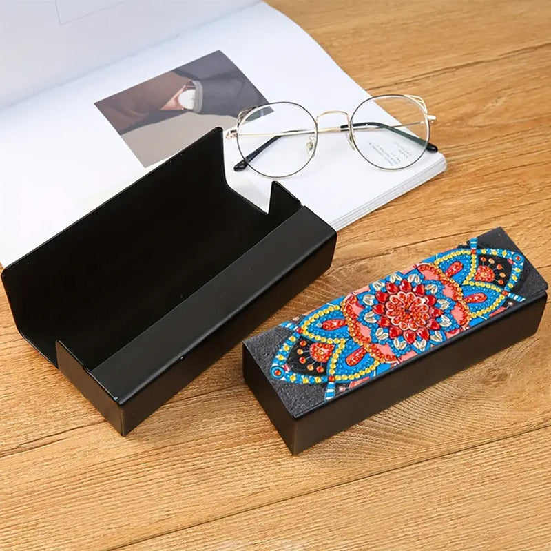 Blue and Red Mandala Leather Glasses Storage Case Diamond Painting Kits STOBOX343