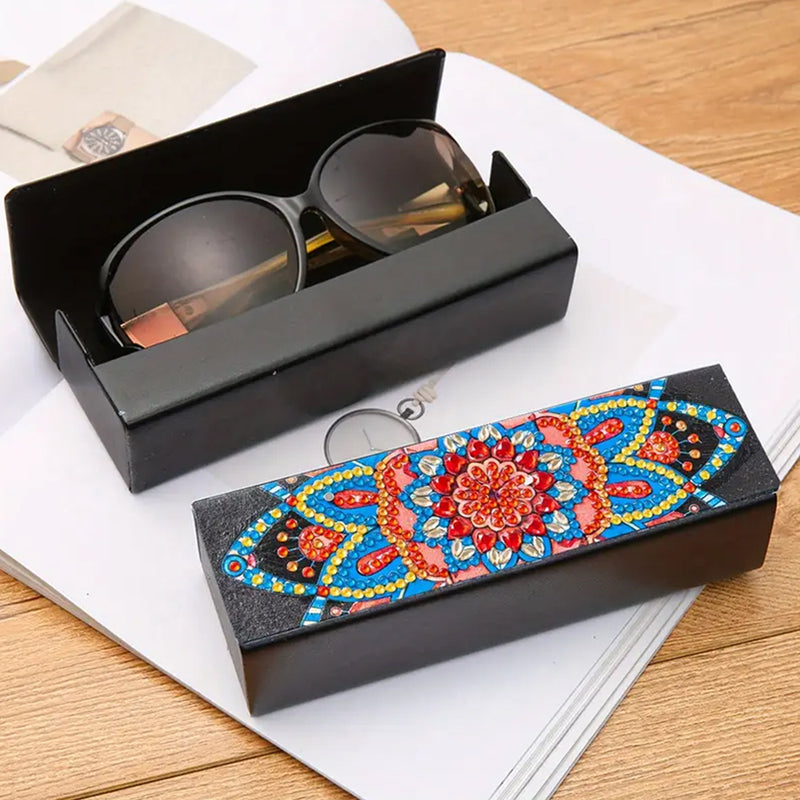 Blue and Red Mandala Leather Glasses Storage Case Diamond Painting Kits STOBOX343