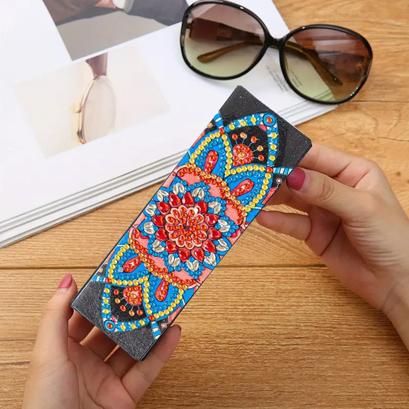 Blue and Red Mandala Leather Glasses Storage Case Diamond Painting Kits STOBOX343