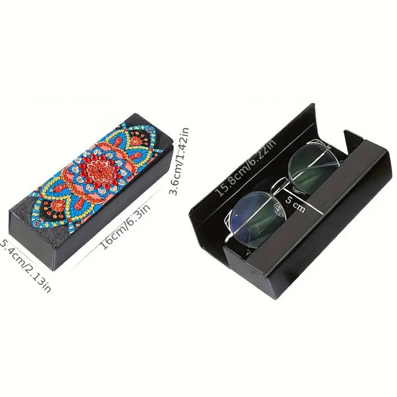 Blue and Red Mandala Leather Glasses Storage Case Diamond Painting Kits STOBOX343