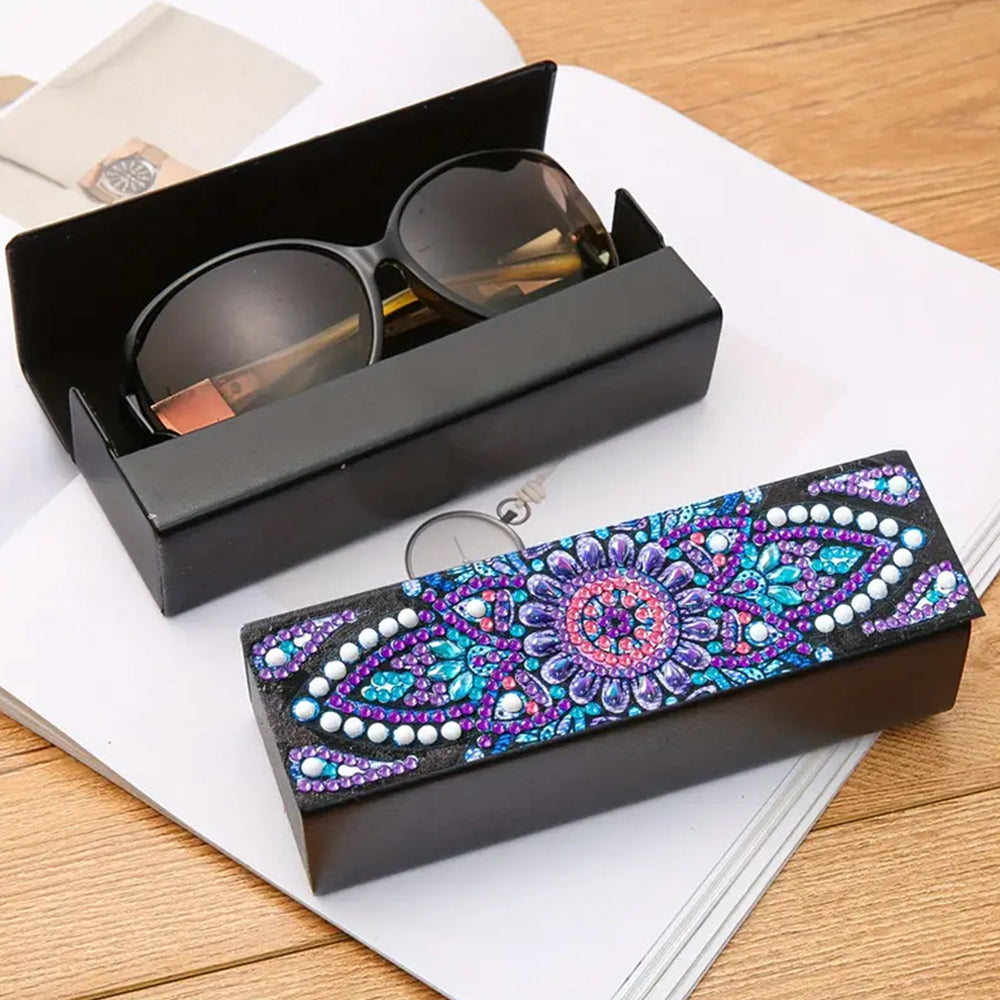Purple Daisy Mandala Leather Glasses Storage Case Diamond Painting Kits STOBOX348