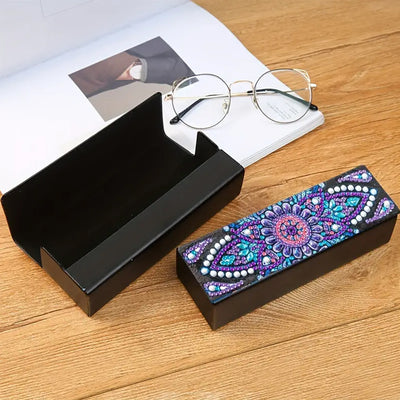 Purple Daisy Mandala Leather Glasses Storage Case Diamond Painting Kits STOBOX348