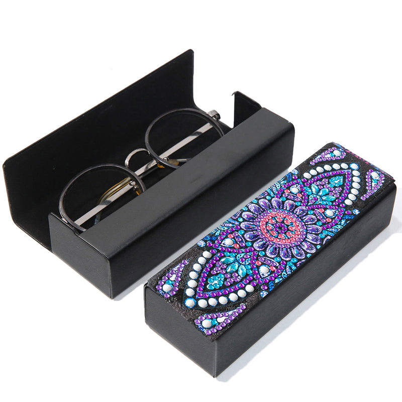 Purple Daisy Mandala Leather Glasses Storage Case Diamond Painting Kits STOBOX348