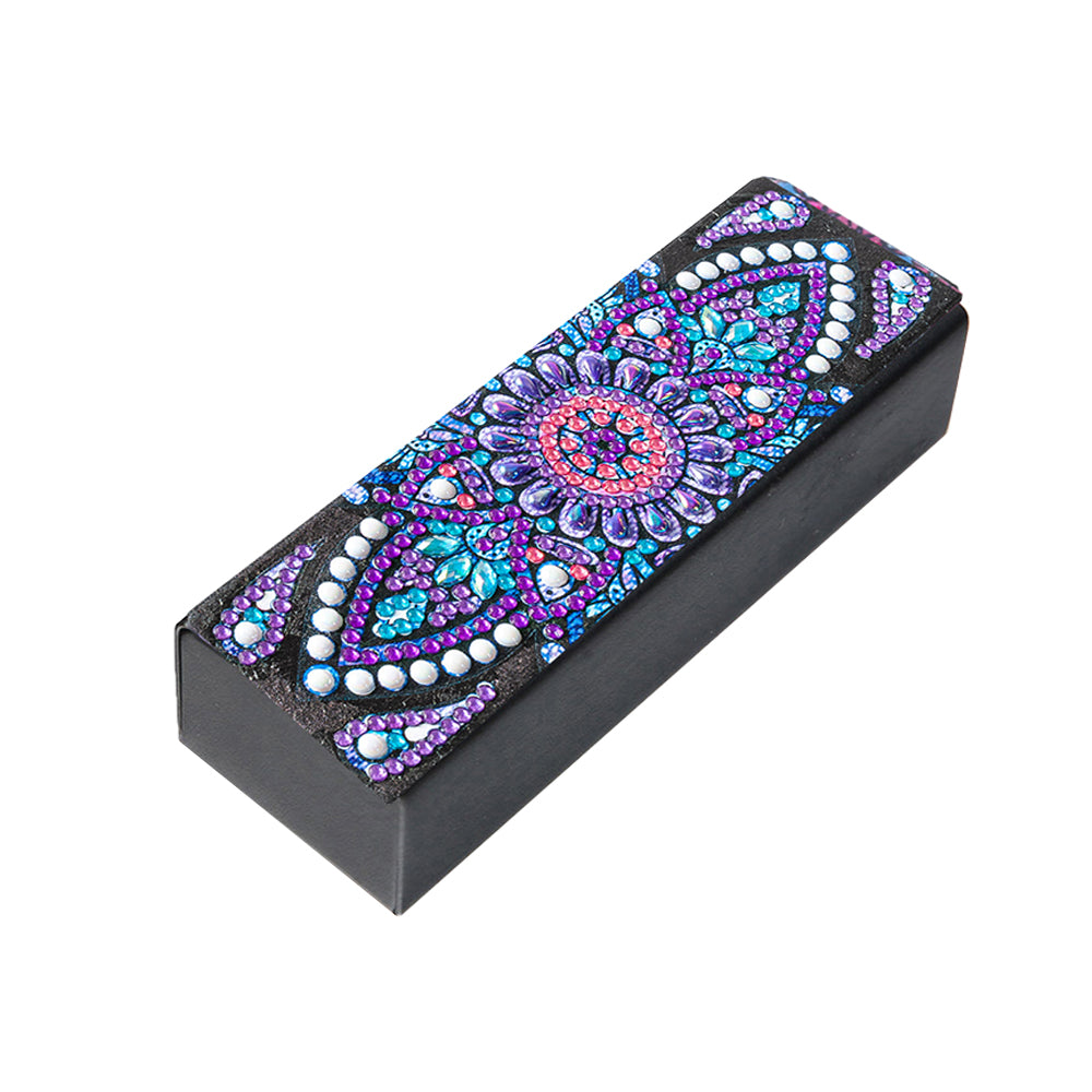 Purple Daisy Mandala Leather Glasses Storage Case Diamond Painting Kits STOBOX348
