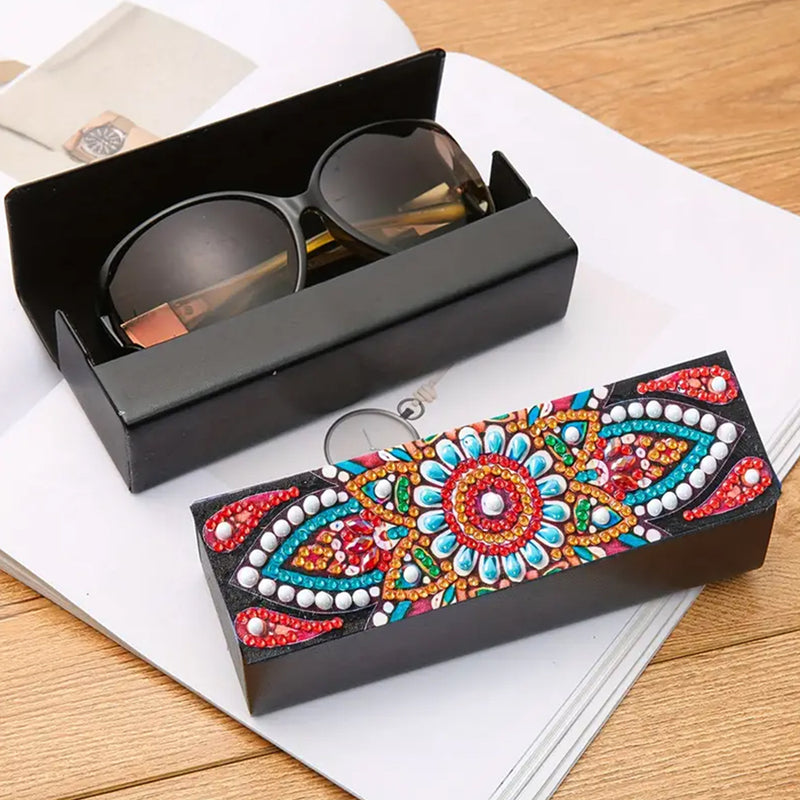 Orange Mandala Leather Glasses Storage Case Diamond Painting Kits STOBOX350