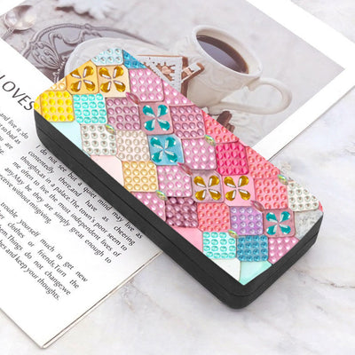 Colorful Rhombus Lattice Leather Glasses Storage Case Diamond Painting Kits STOBOX351