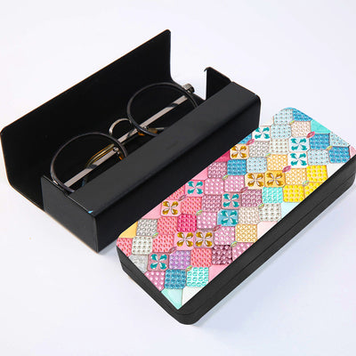 Colorful Rhombus Lattice Leather Glasses Storage Case Diamond Painting Kits STOBOX351