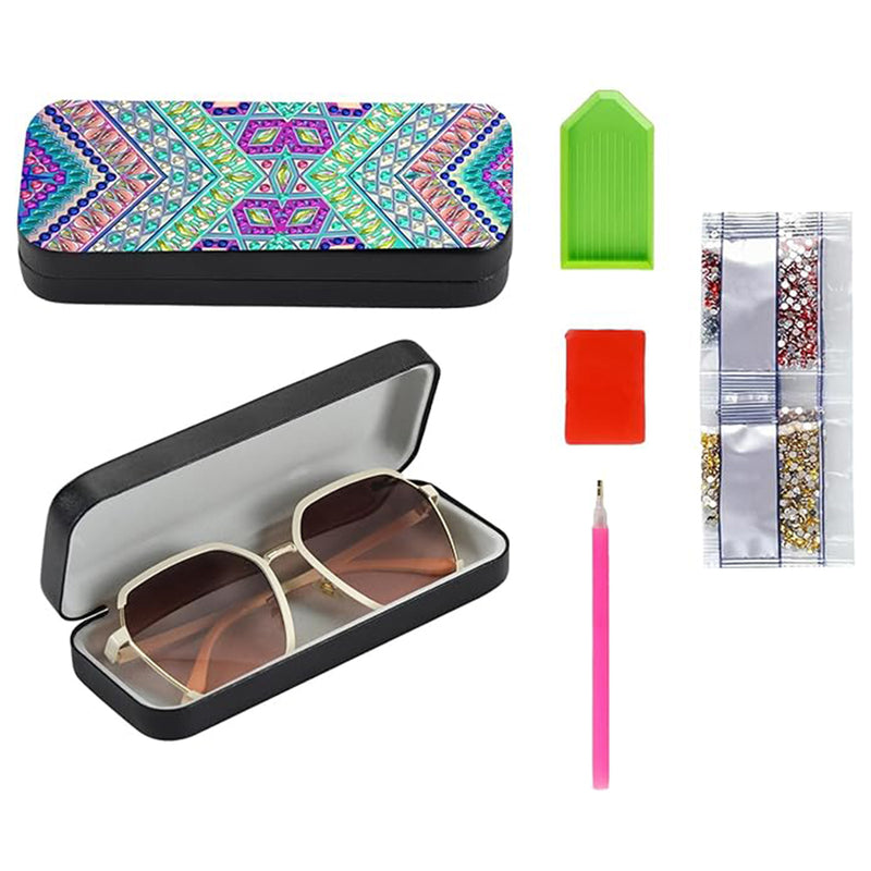 Green Geometric Pattern Leather Glasses Storage Case Diamond Painting Kits STOBOX352