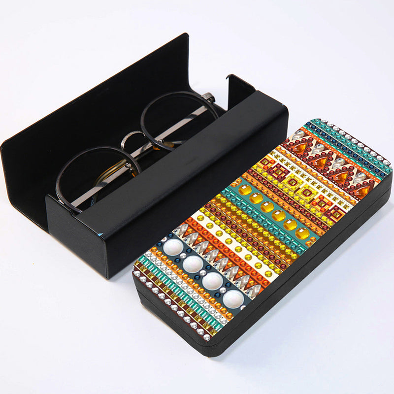 Brown Striped Pattern Leather Glasses Storage Case Diamond Painting Kits STOBOX353