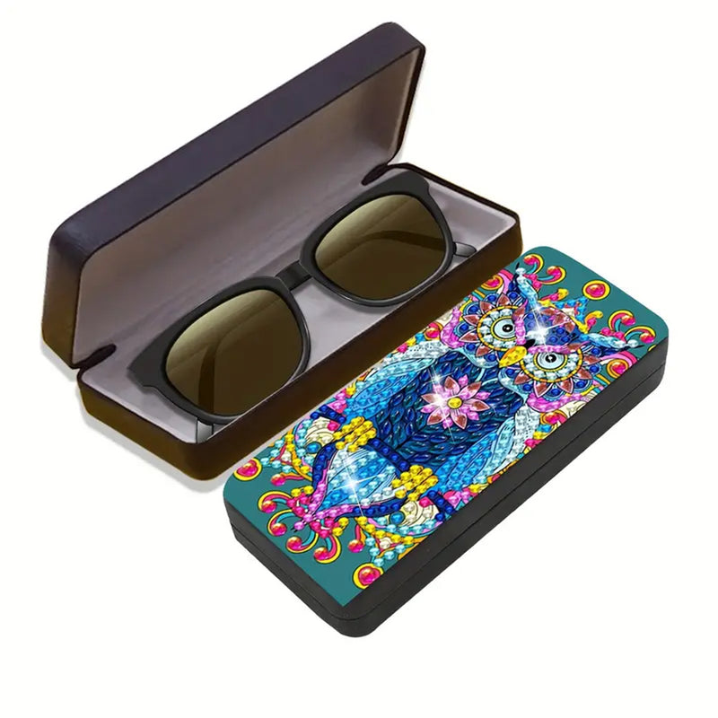 Blue Owl Leather Glasses Storage Case Diamond Painting Kits STOBOX356