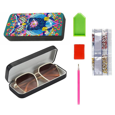 Blue Owl Leather Glasses Storage Case Diamond Painting Kits STOBOX356