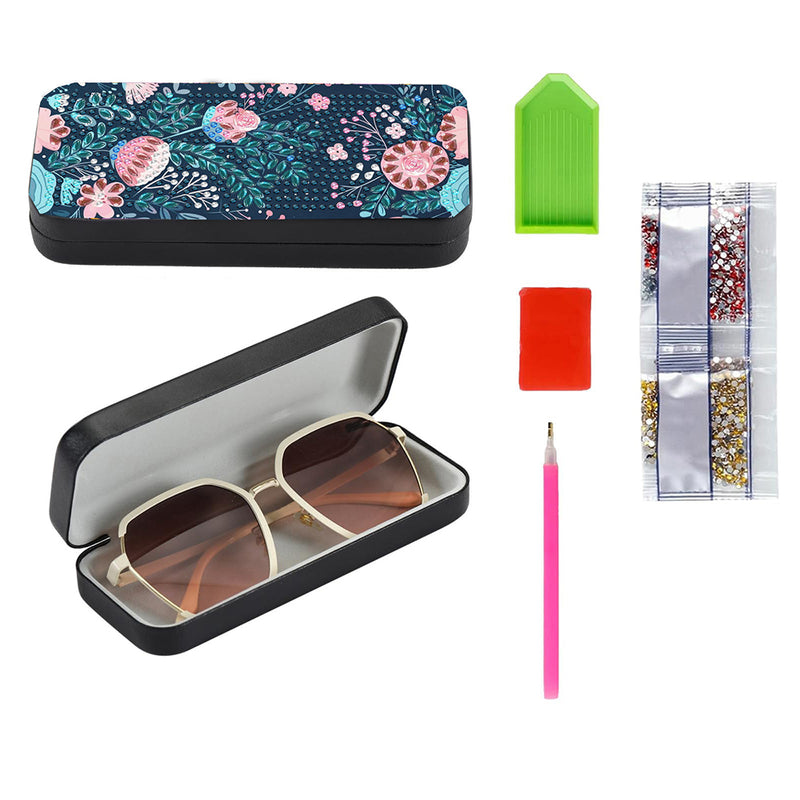 Flowers and Green Leaves Leather Glasses Storage Case Diamond Painting Kits STOBOX360