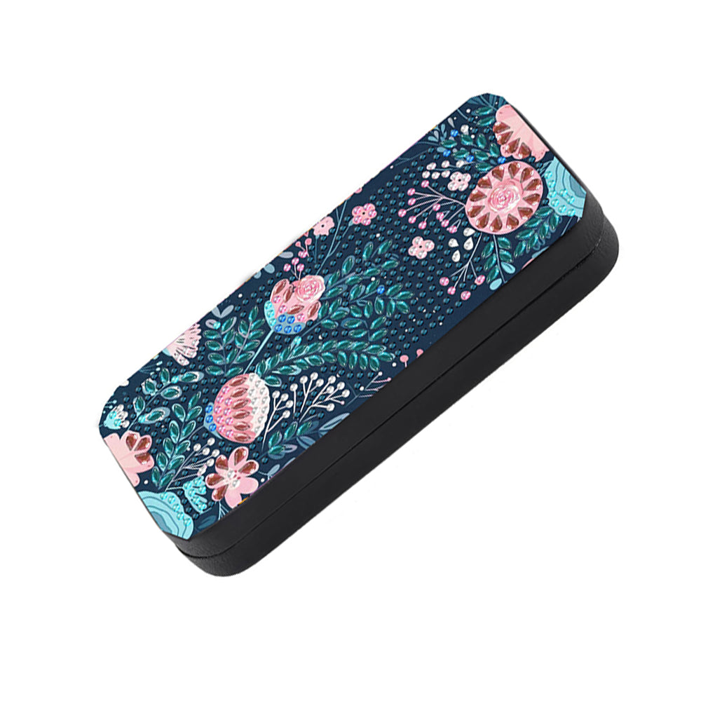 Flowers and Green Leaves Leather Glasses Storage Case Diamond Painting Kits STOBOX360