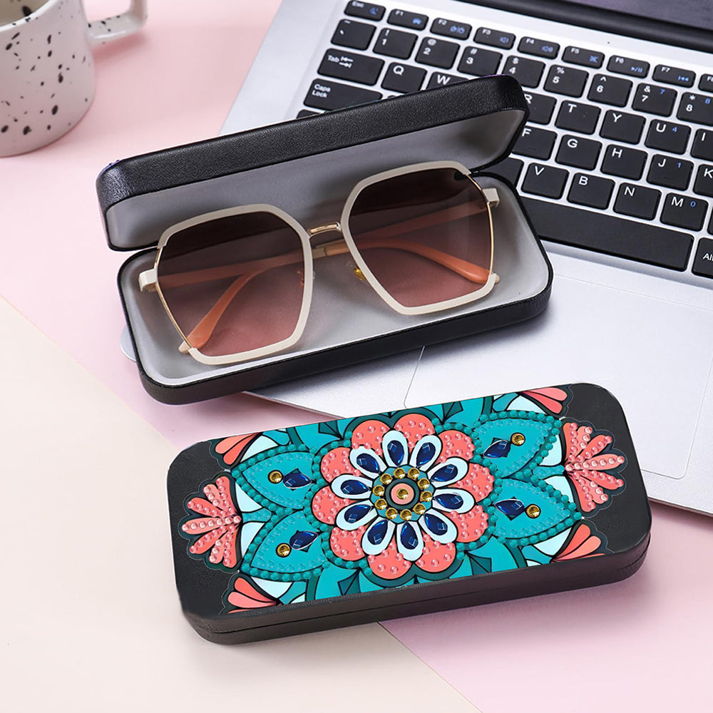 Pink and Blue Mandala Leather Glasses Storage Case Diamond Painting Kits STOBOX366