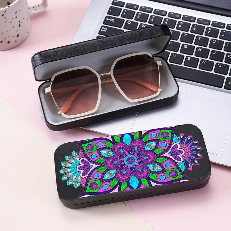 Purple Flower Mandala Leather Glasses Storage Case Diamond Painting Kits STOBOX369