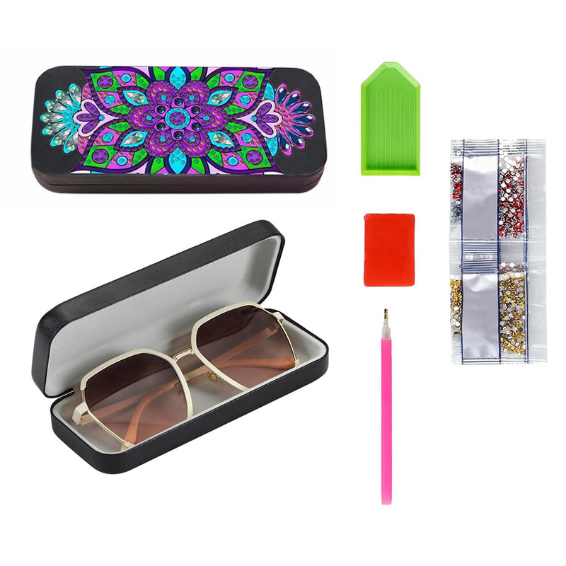 Purple Flower Mandala Leather Glasses Storage Case Diamond Painting Kits STOBOX369