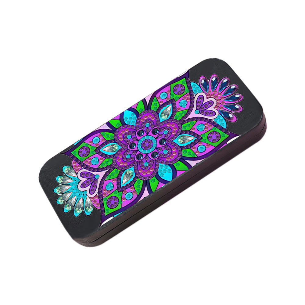 Purple Flower Mandala Leather Glasses Storage Case Diamond Painting Kits STOBOX369