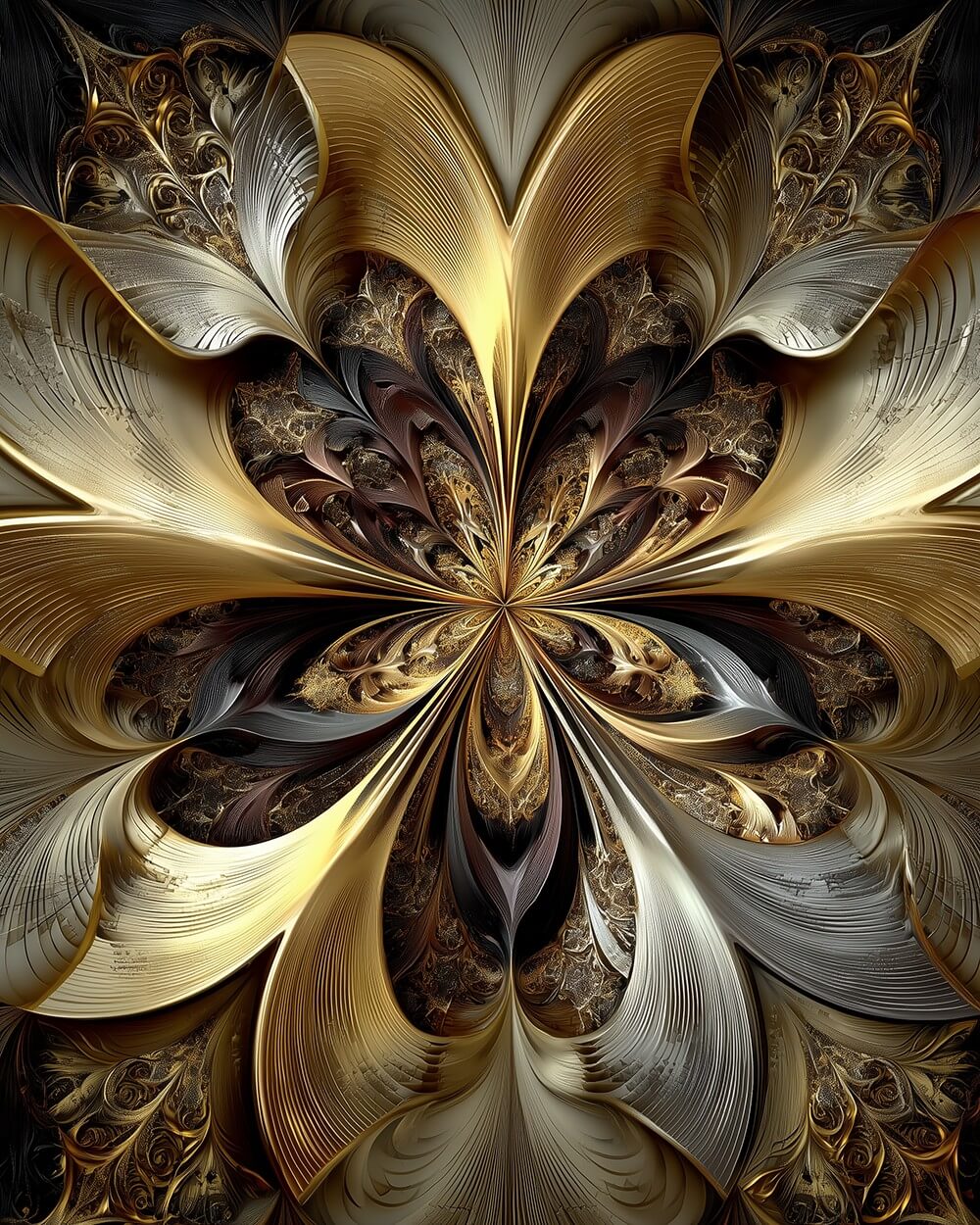 A Golden-Brown Abstract Flower Diamond Painting