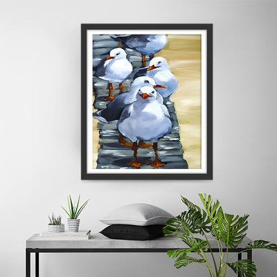 A Group of White Seagull Babies Diamond Painting