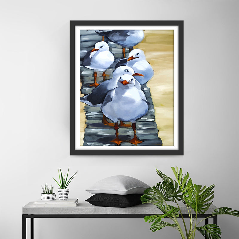 A Group of White Seagull Babies Diamond Painting
