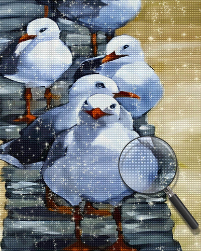 A Group of White Seagull Babies Diamond Painting