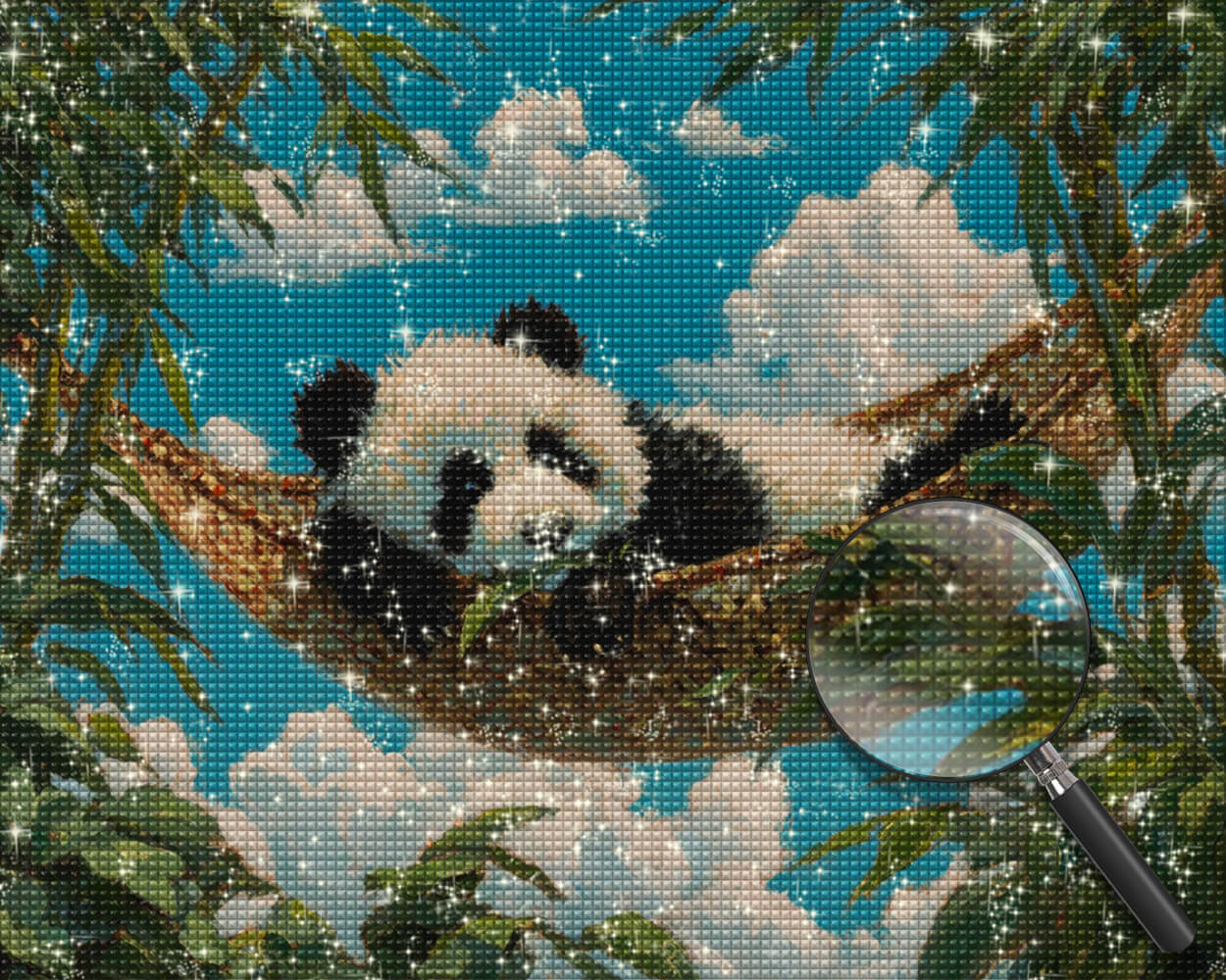 A Panda Lying in a Hammock Diamond Painting