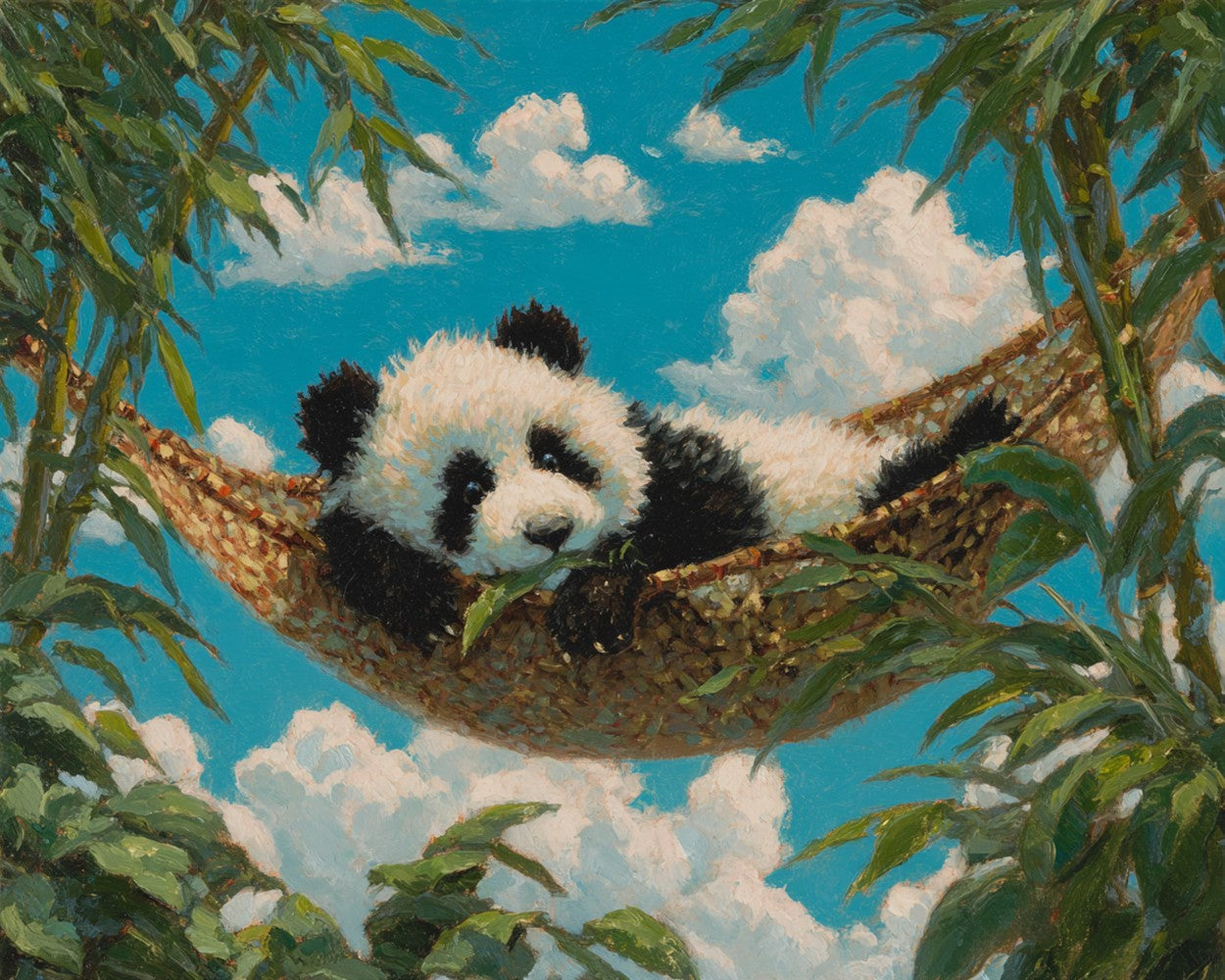 A Panda Lying in a Hammock Diamond Painting