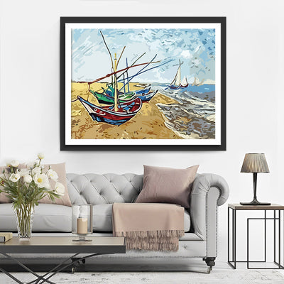 Abstract Art Boats by the Sea Diamond Painting
