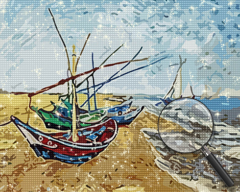 Abstract Art Boats by the Sea Diamond Painting