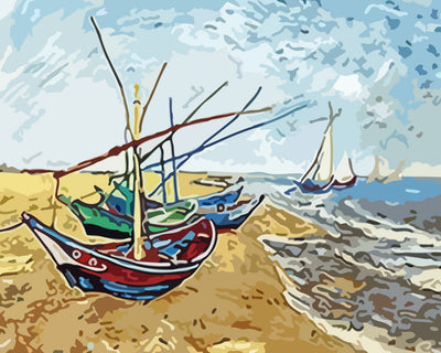 Abstract Art Boats by the Sea Diamond Painting