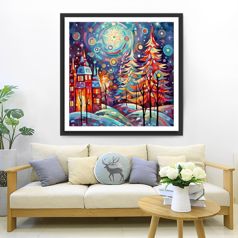 Abstract Christmas Tree and Castle Diamond Painting
