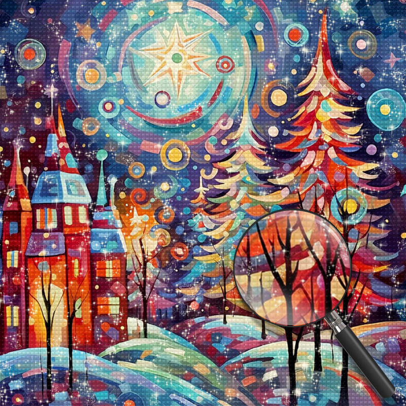Abstract Christmas Tree and Castle Diamond Painting