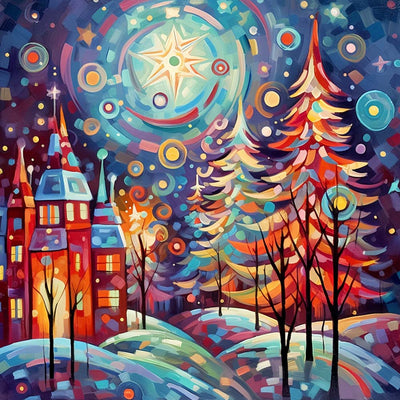 Abstract Christmas Tree and Castle Diamond Painting