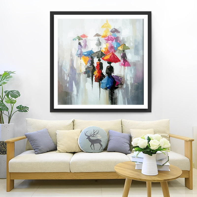 Abstract Pedestrians with Umbrellas Diamond Painting