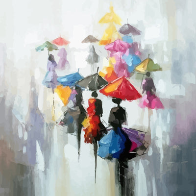 Abstract Pedestrians with Umbrellas Diamond Painting