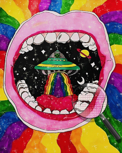 Abstract Trippy Alien and Spaceship Diamond Painting