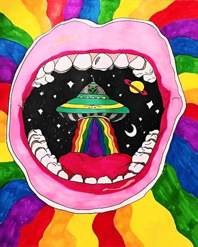 Abstract Trippy Alien and Spaceship Diamond Painting
