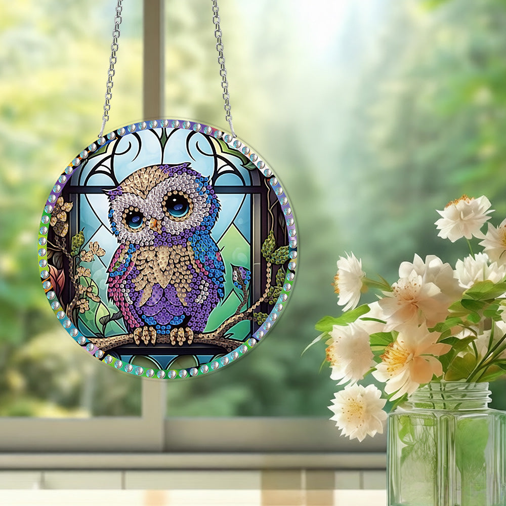 Acrylic A Cute Owl Diamond Painting Hanging Pendant