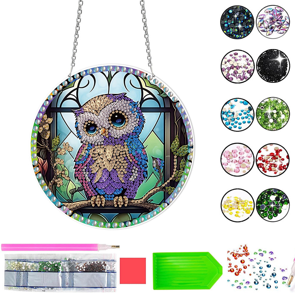 Acrylic A Cute Owl Diamond Painting Hanging Pendant