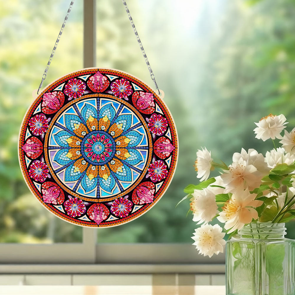 Acrylic Blue Lotus Mandala Diamond Painting Hanging Pendant