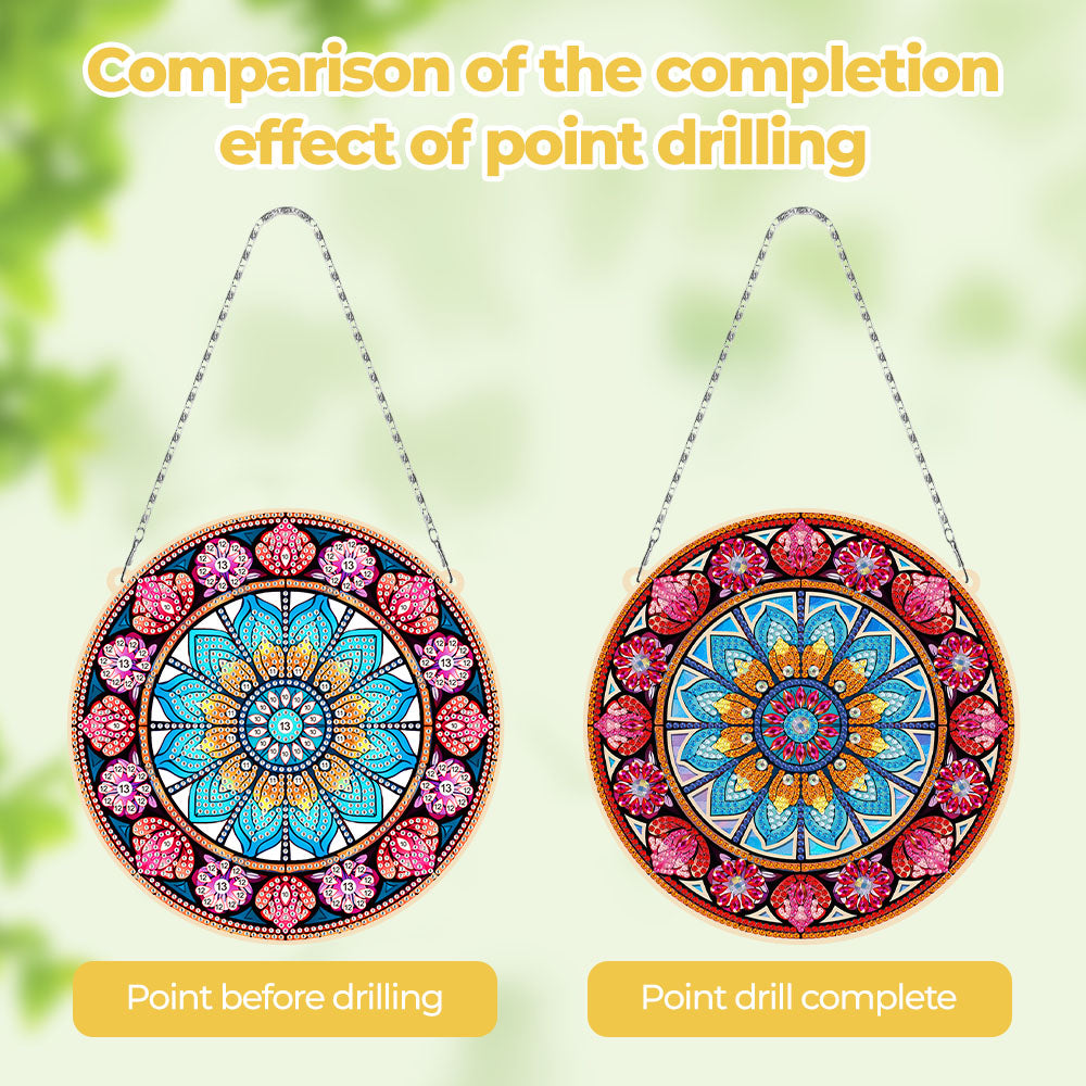 Acrylic Blue Lotus Mandala Diamond Painting Hanging Pendant