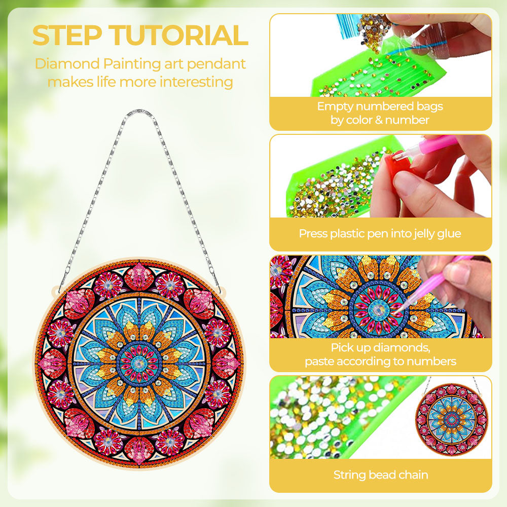 Acrylic Blue Lotus Mandala Diamond Painting Hanging Pendant