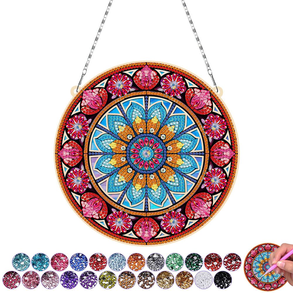 Acrylic Blue Lotus Mandala Diamond Painting Hanging Pendant