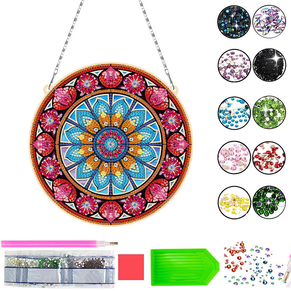 Acrylic Blue Lotus Mandala Diamond Painting Hanging Pendant