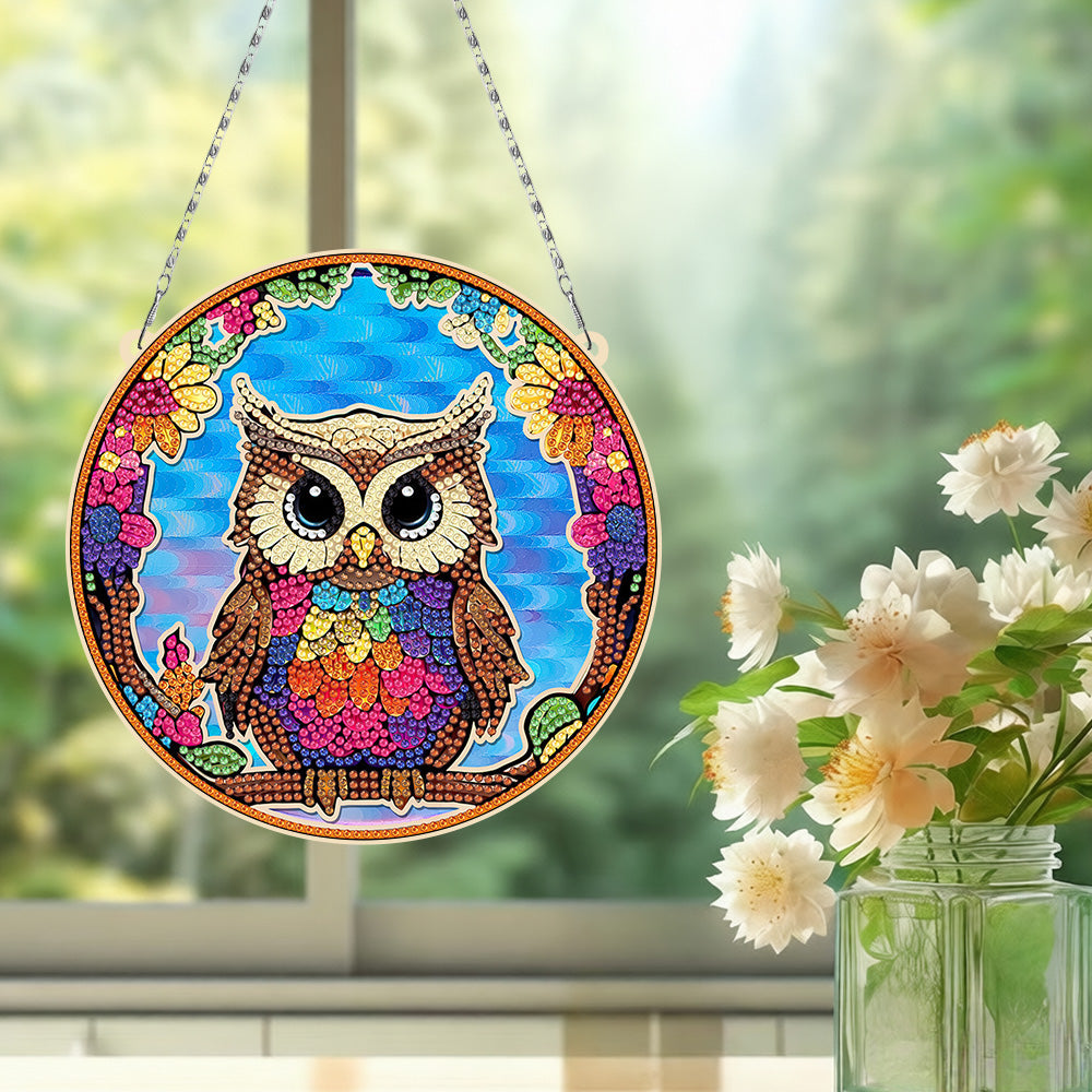 Acrylic Cartoon Owl Diamond Painting Hanging Pendant