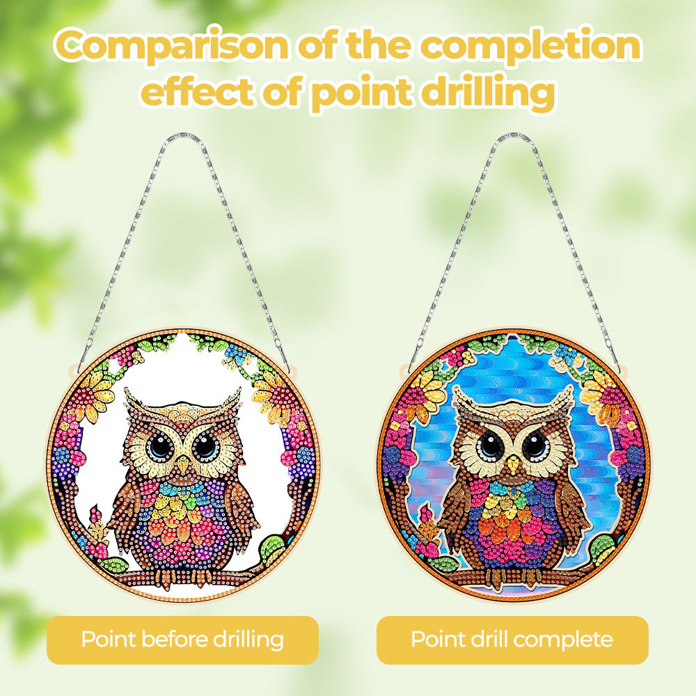 Acrylic Cartoon Owl Diamond Painting Hanging Pendant