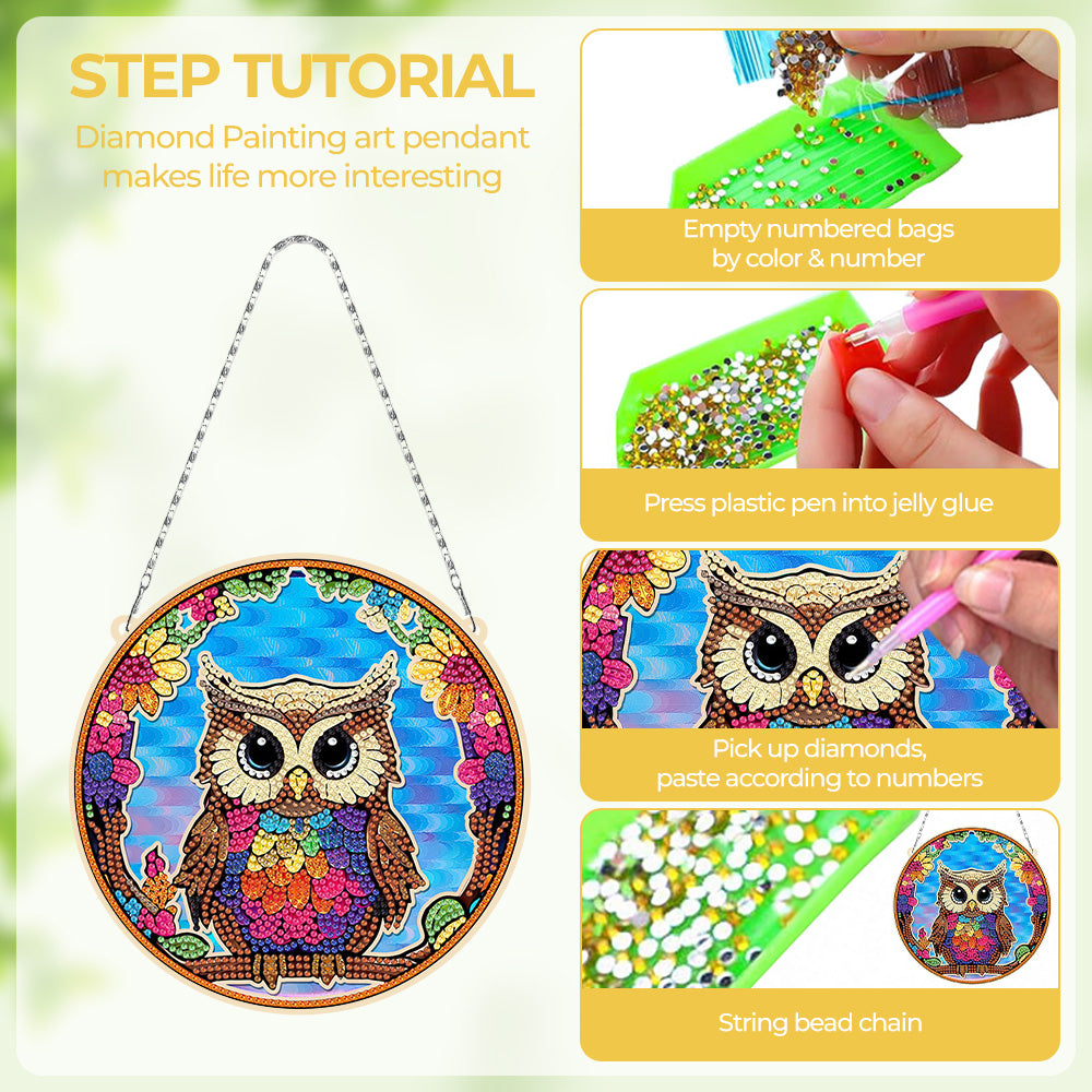 Acrylic Cartoon Owl Diamond Painting Hanging Pendant