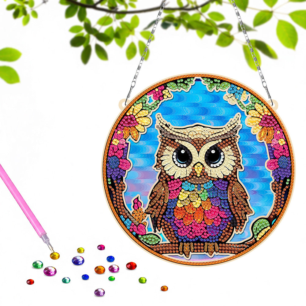 Acrylic Cartoon Owl Diamond Painting Hanging Pendant