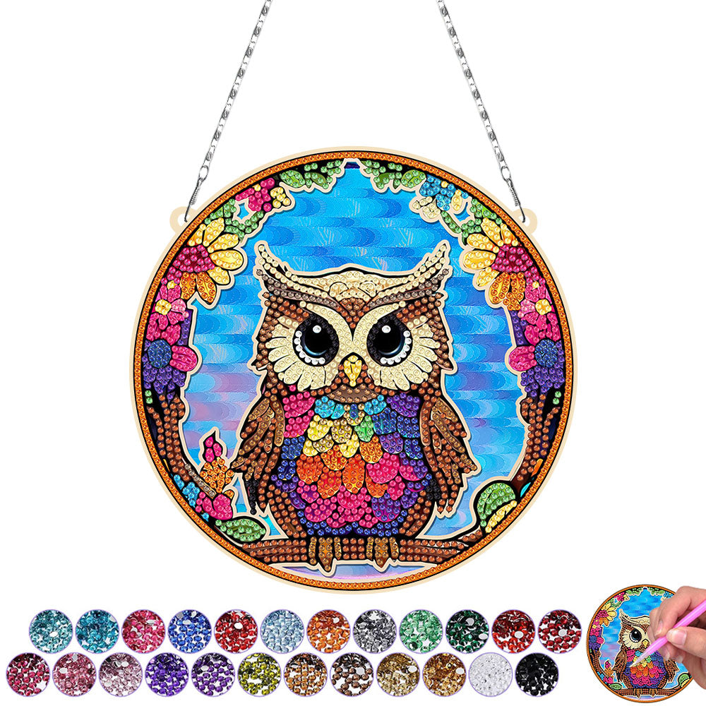 Acrylic Cartoon Owl Diamond Painting Hanging Pendant