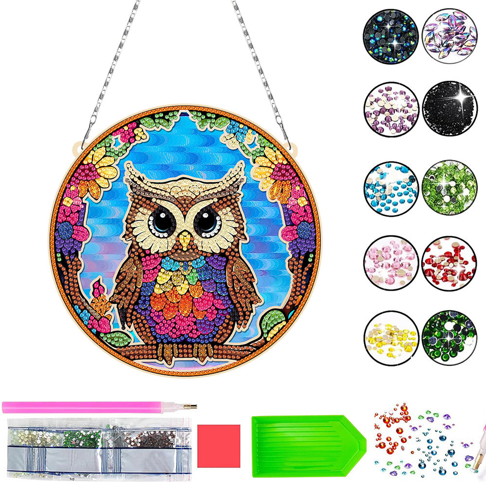 Acrylic Cartoon Owl Diamond Painting Hanging Pendant